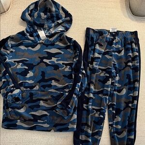 Kids Blue Camo Hoodie & Jogger Set - Cozy Pull-On Matching Outfit